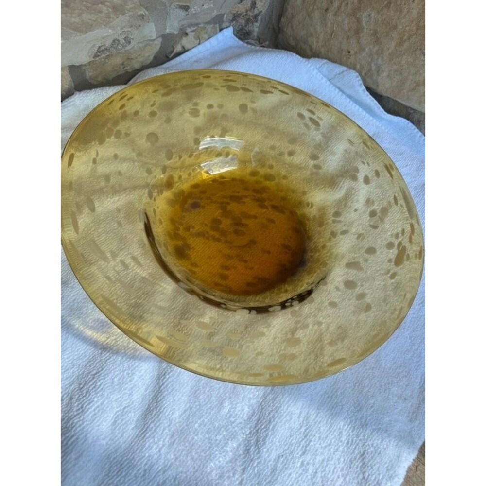 Unique Large 16” Amber Glass Serving Bowl Dish